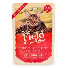 Sam's Field Cat Sterilised Beef Fillets & Beetroot (Saquetas) - 24 x 85 gr