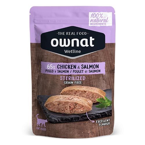 Ownat Wetline Cat Sterilized Chicken & Salmon (Saquetas) 12 x 85 gr