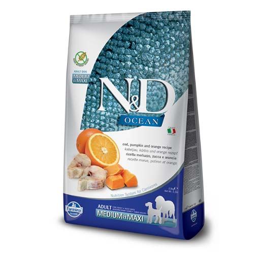 Farmina N&D Grain Free Ocean Adult Medium & Maxi Bacalhau & Abóbora Cães
