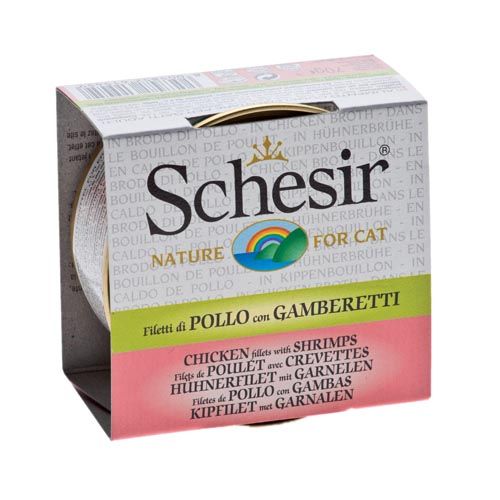 Schesir Gato Filetes de Frango e Camarão em Caldo (Latas)