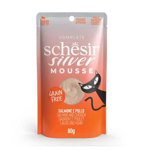 Schesir Gato Silver Mousse de Salmón con Pollo (Saquetas)